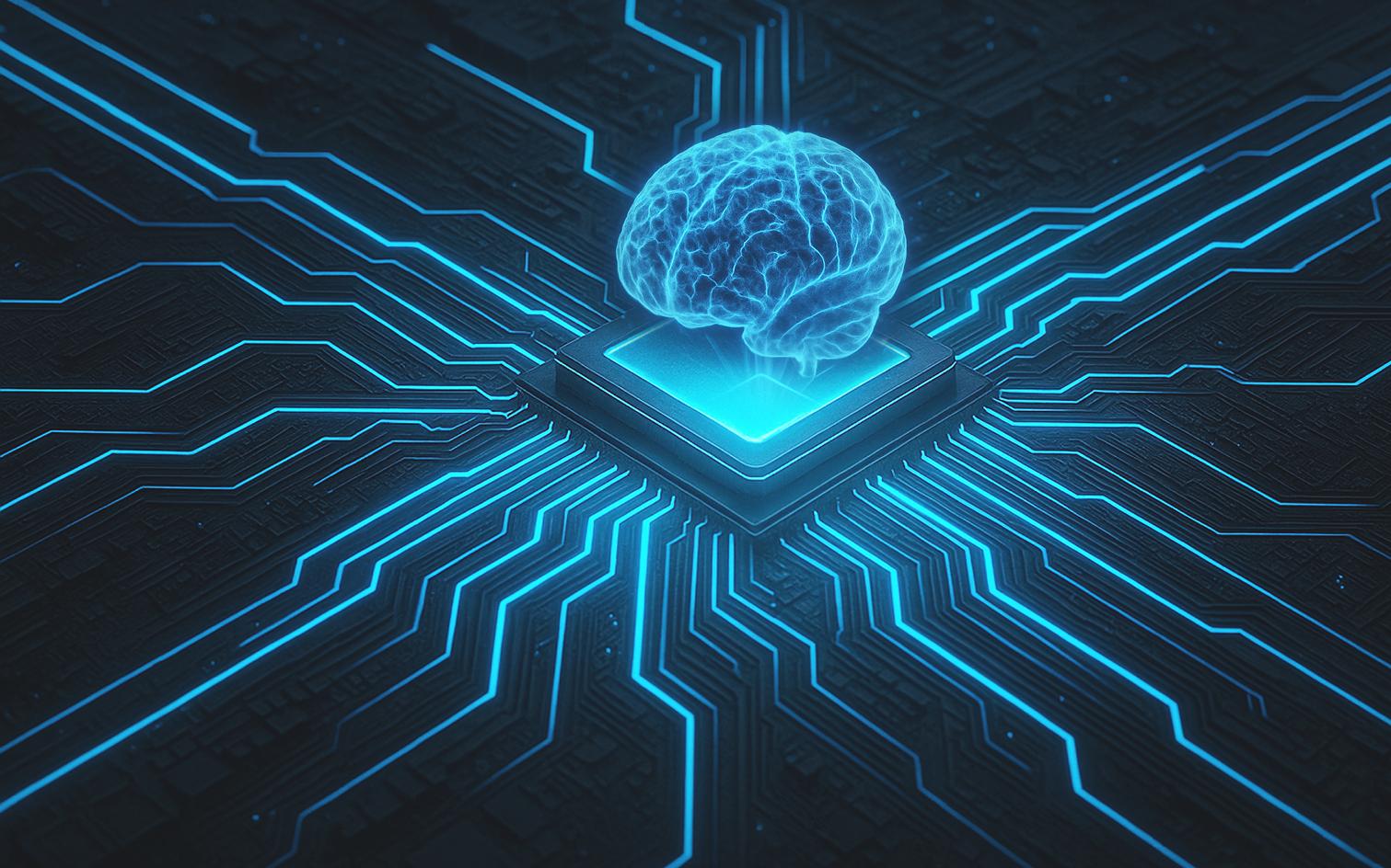 A digital render of a brain on top of a computer chip